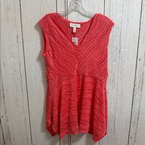 Jessica Simpson Maternity Vibrant Coral Lace Asymmetrical Hem Top Size Medium